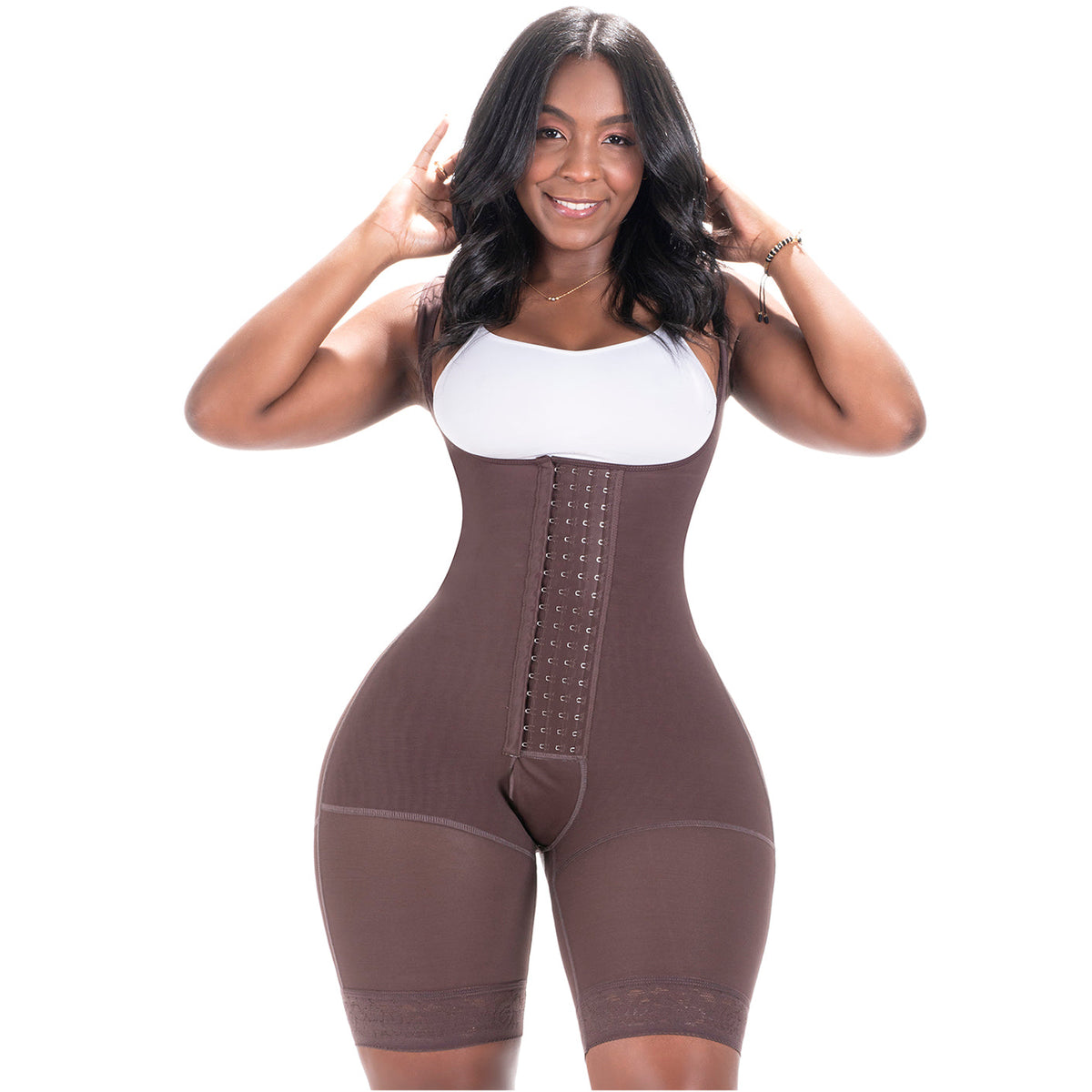 High Compression Wide straps Mid-Thigh Body Suit Slimming Shaper - -Nude-S  