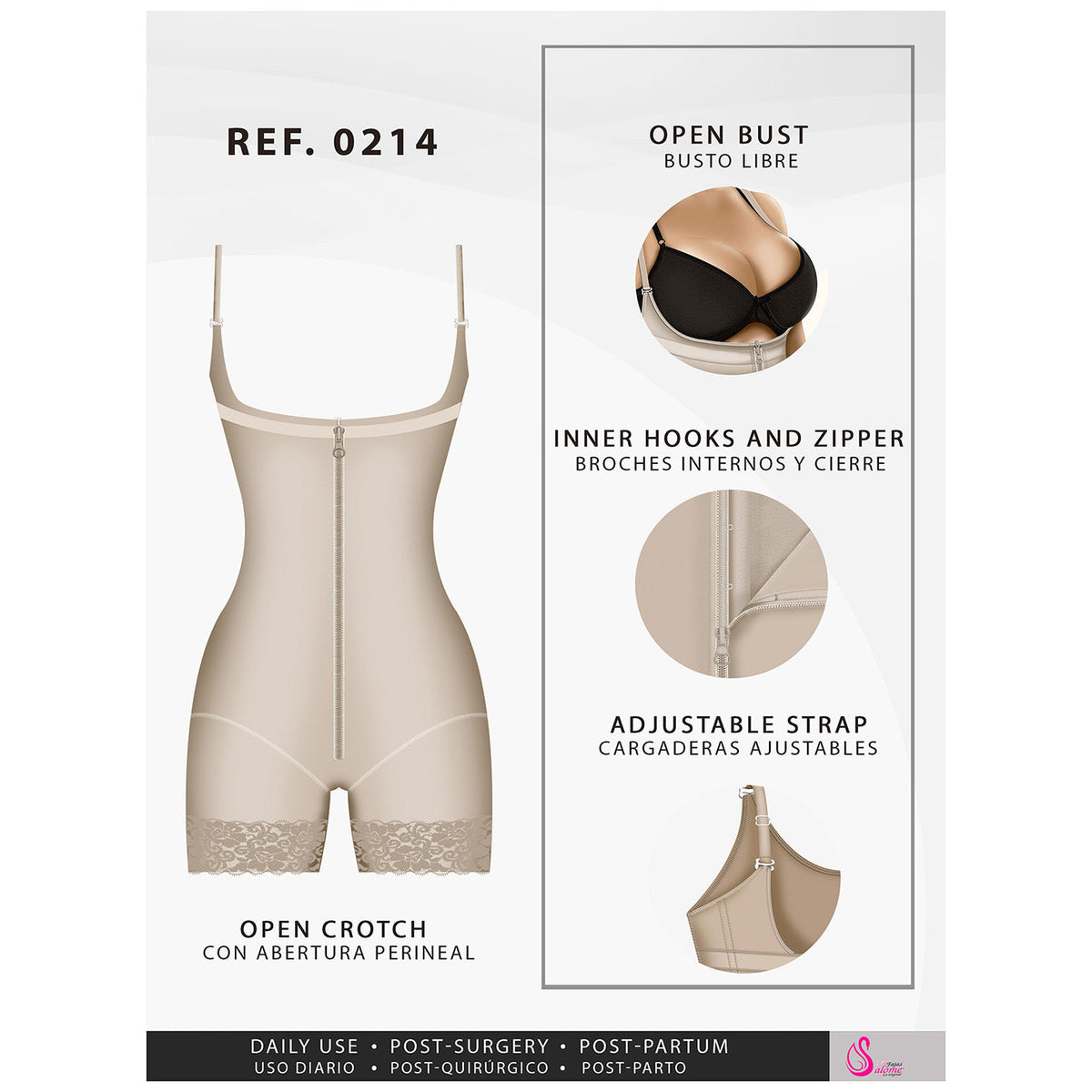 Fajas Salome 0214  Mid Thigh Strapless Body Shaper for Dresses