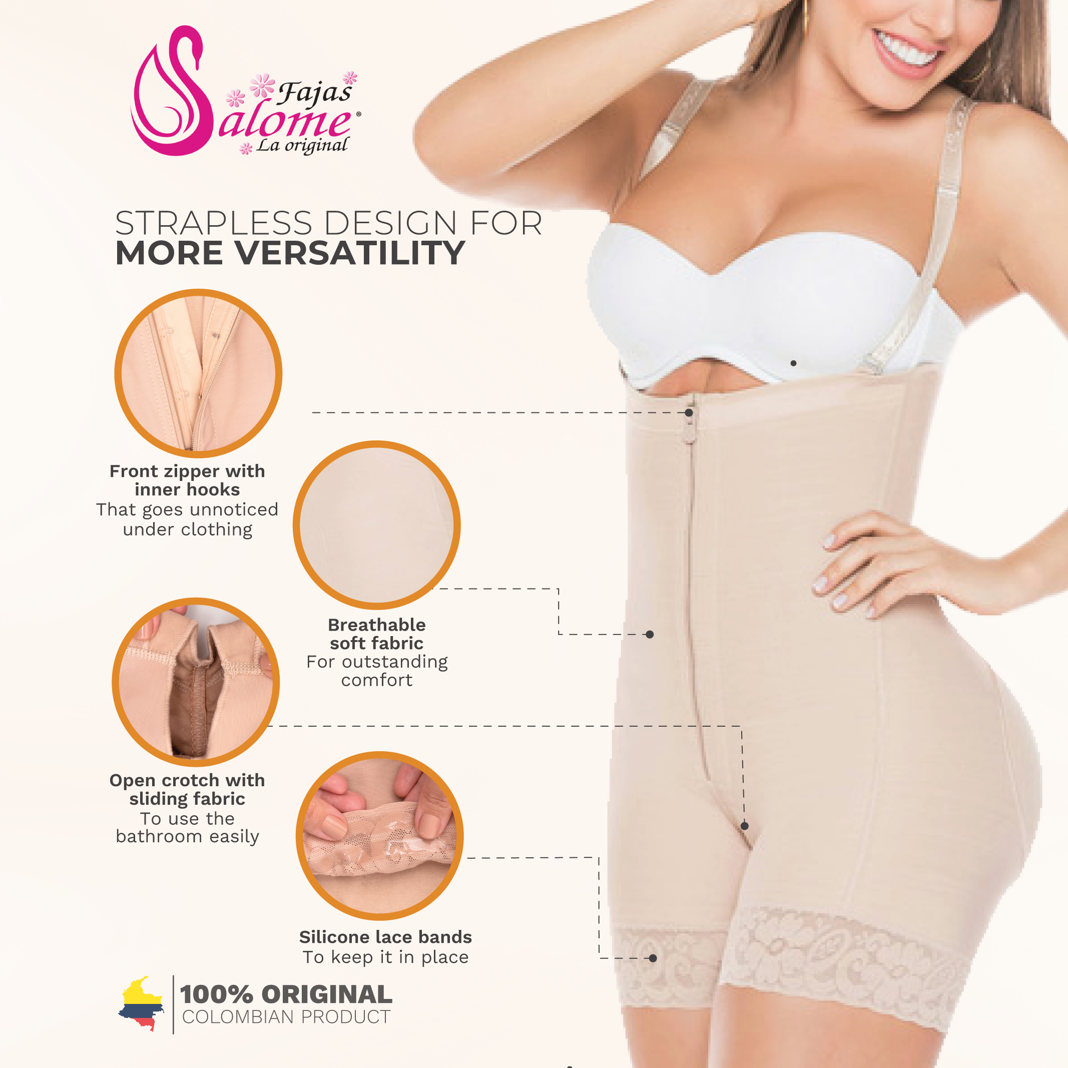 Fajas Salome 0215 Daily Use Strapless Butt Lifter Shapewear for Dress –  Melao Boutique